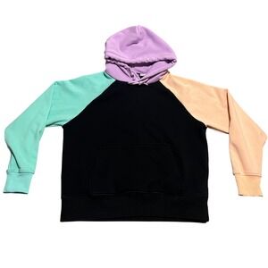 Spark Paws Colorblock Hoodie Sweatshirt Black Lavender Mint Peach Size Large